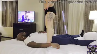 Muscular Wife Rides Her Husband in Interracial Doggystyle