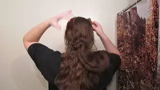 Voluptuous Brunette Enjoys Slow Hair Combing Session