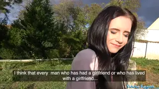 Curvy Brunette Gives Outdoor Blowjob in POV