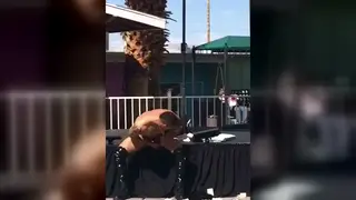 Muscular BBC Stripper Performs at Outdoor Pool Party