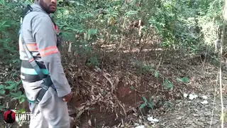 Hairy Bear Takes BBC and Piss Outdoors