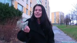 European Brunette Rides Outdoors During Casting Session
