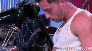 Muscular Mechanics Breed Bareback in Garage Shop