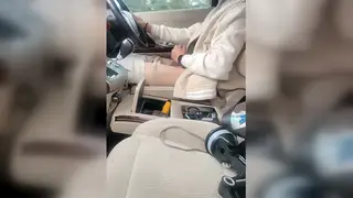 Asian Teen Strokes Hard Cock in Moving Car