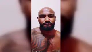Hairy Black Stud Strokes Solo in Bathroom