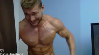 Muscular Hunk Flexes Pecs and Abs on Webcam