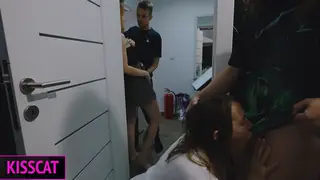 Tattooed Brunette Stepmom Takes Two Cocks in Bedroom Orgy