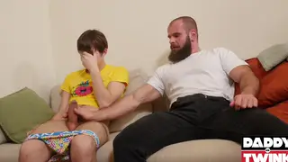 Mature Daddy Lets Slim Twink Ride His Huge Cock Bare