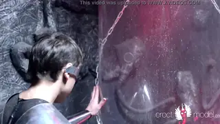 Fetish Dancer in Spandex Uniform Strokes to Cumshot