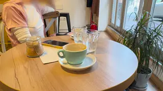 Blonde MILF Flashes Pierced Nipples Through Sheer Blouse in Public Café