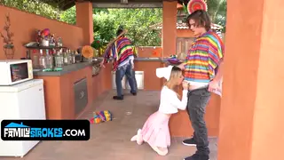 Stepsister Rides Hard While Girlfriend Waits