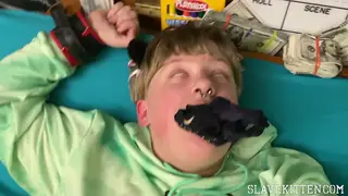 Bound FTM Sub Squirts Hard During Leash Play