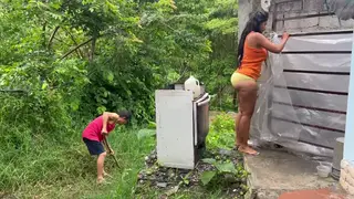 Busty European Stepmom Seduces Gardener in Garden