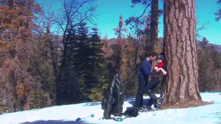 Busty Brunette MILF Takes Anal and Facial in the Snow