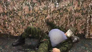 Russian Soldier Inflates Belly With Pump Until Climax