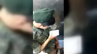 Latino Soldier in Uniform Strokes Out a Thick Load
