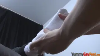Muscular Hunk Gets Toes Sucked While Stroking Hard