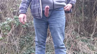 European Daddy Strokes Uncut Cock in Woods
