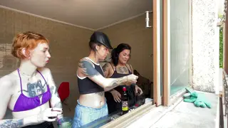 BBW Brunette Hosts Friends for Group Masturbation