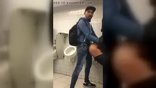 Latino Stud Takes His Partner in a Public Restroom