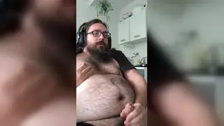 Hairy Chubby Bear Strokes to a Belly Finish