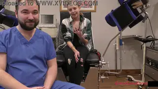 Blonde Bombshell Endures First Gyno Exam in Lingerie