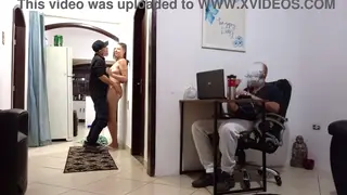 Curvy Wife Teases Delivery Man While Husband Works