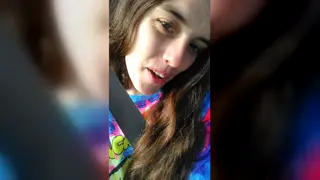 Hippie Brunette Flashes Hairy Pussy in Car Publicly