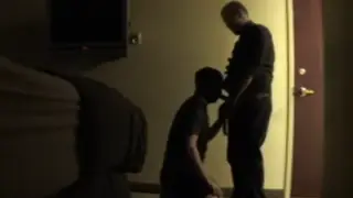 Hairy Bear Drains a Stranger's Cock in a Hotel Room
