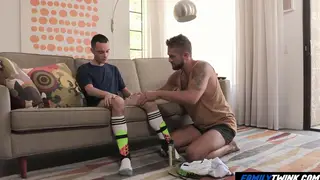 Mature Stepdad Massages Stepson Injury Into Climax