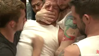 Muscular Hairy Men Engage in Bondage Gangbang at Boxing Gym