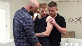 Redhead Asian Trans Star in Muscle Threesome