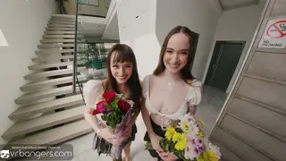 Two Stepsisters Share a Soldier in VR Threesome