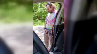 Muscular Mature Stud Pisses Outdoors Beside His Car