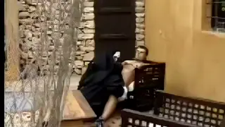 Costumed Trio Enjoys Outdoor Blowjob and Facial