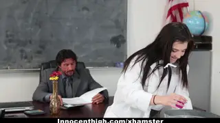 Petite Student in Uniform Earns a Facial During Lab Detention