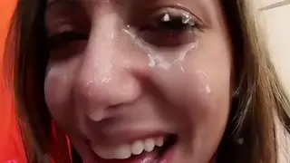Petite Brunette Takes Intense Facial Finish