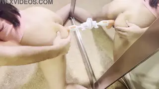 Latina MILF Sucks Cock While Riding Dildo in Threesome