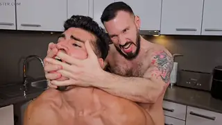 Hairy Latino Hunk Swallows Cum in a Kitchen Flip