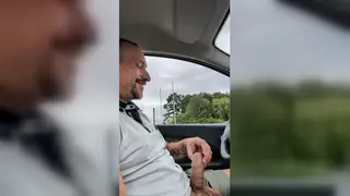 Mature European Daddy Strokes Uncut Cock in Car