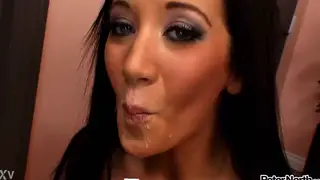 Busty Brunette Swallows Every Drop After Blowjob