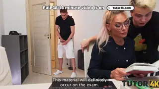 Russian MILF Tutor Shares Two Students in Stockings Threesome