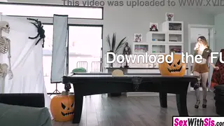 Blonde Stepsister Shares Stepbrother in Halloween Threesome