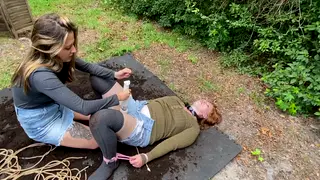 Bound Lovers Wrestle Desire Beside a Pool