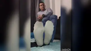 Latino Employee Worships Feet in Sheer Socks at the Desk