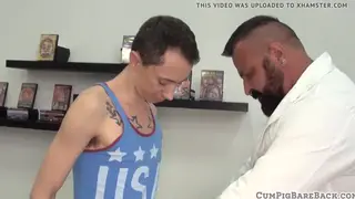 Hairy Doctor Barebacks Young Otter Over Office Desk