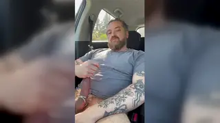 Hairy Asian Daddy Strokes Uncut Cock in Parked Car