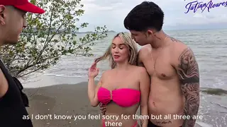 Blonde Latina MILF Shared by Two Men on Sunny Beach