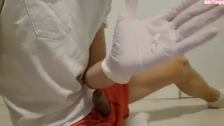 Skinny Latino Teen Jerks Off in Latex Gloves to Explosive Finish