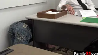 Tattooed Muscular Stepdad Takes It From Behind at the Desk